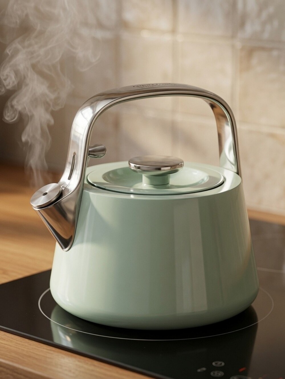 Caraway Whistling Tea Kettle 2 Quart Stainless Steel “Mist” EUC